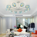 Blue Glass Sputnik Chandelier Metal See Glass Chandeliers with 8 LED Lights