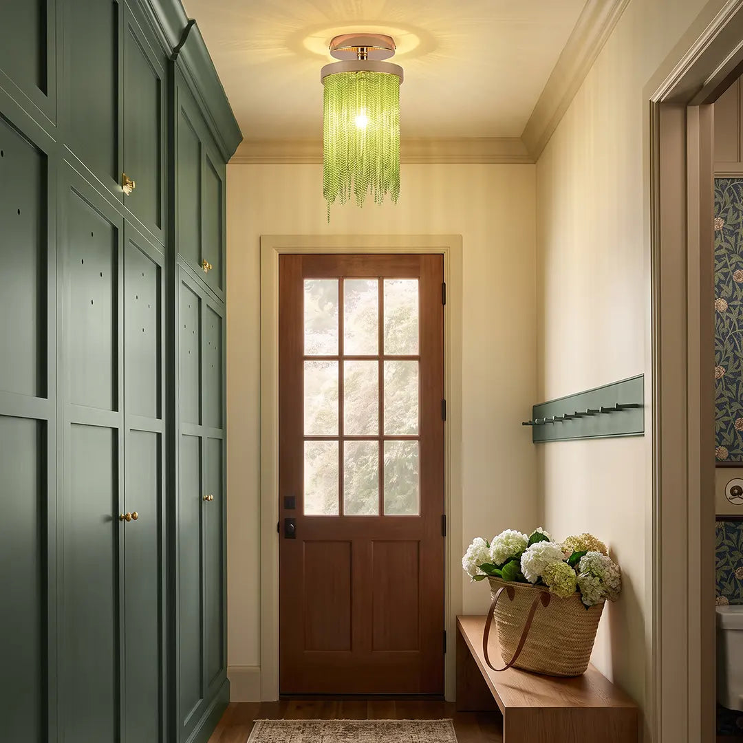 Metal LED Modern Farmhouse Semi Flush Mount Ceiling Light with Tassel Pendant Design