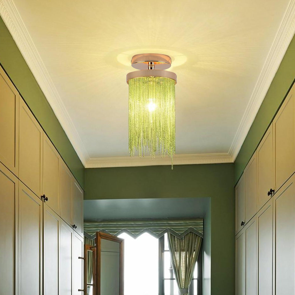 Metal LED Modern Farmhouse Semi Flush Mount Ceiling Light with Tassel Pendant Design