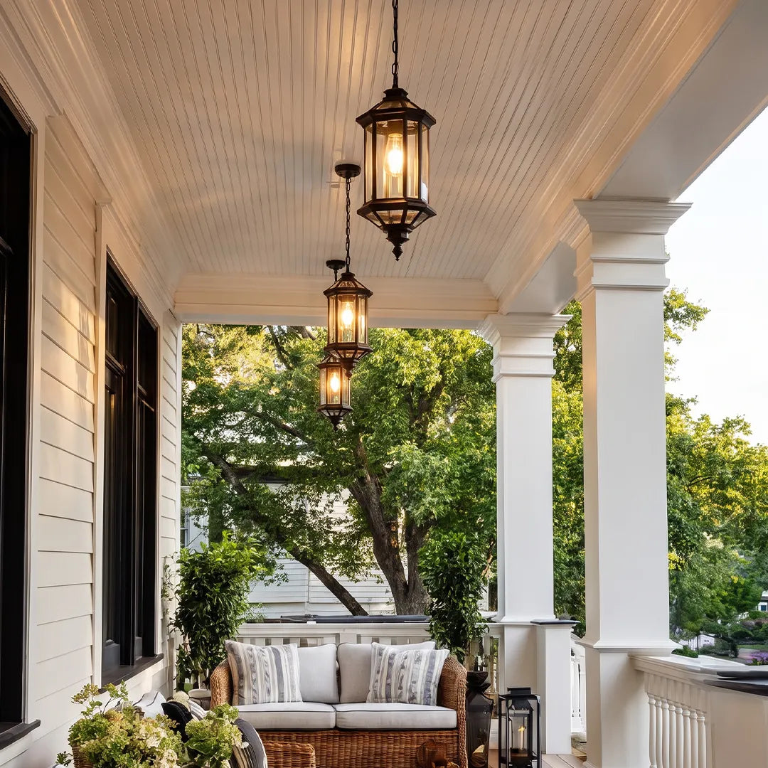 2 PCS Hanging Outdoor Pendant Lights Vintage Glass Ceiling Light