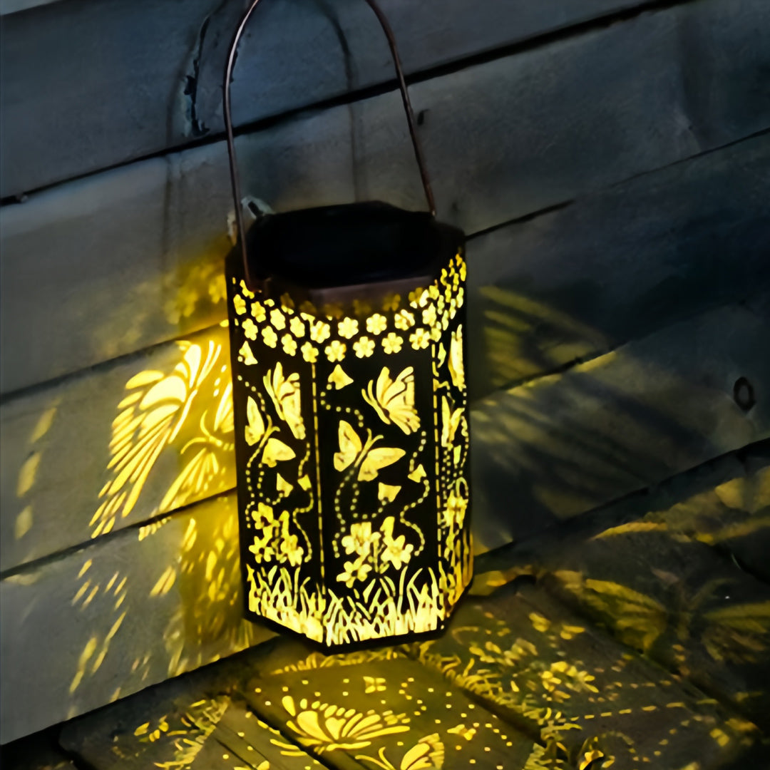 Red Outdoor Lantern Iron Body with Hollow-Out Design Solar Light