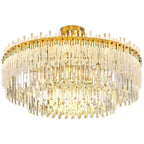 Nordic Style Round Gold Crystal Chandelier: 16” cord, Gold, Neutral Light