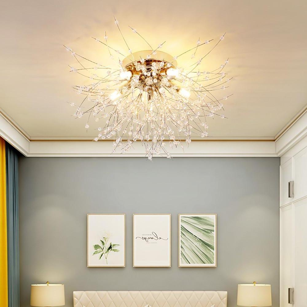 5-Light Branch Tree Chandelier Metal Crystal LED Living Room Ceiling Lights