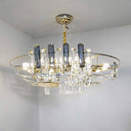 Round Drum Crystal Chandelier Modern Metal Ceiling Light