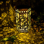 Red Outdoor Lantern Iron Body with Hollow-Out Design Solar Light