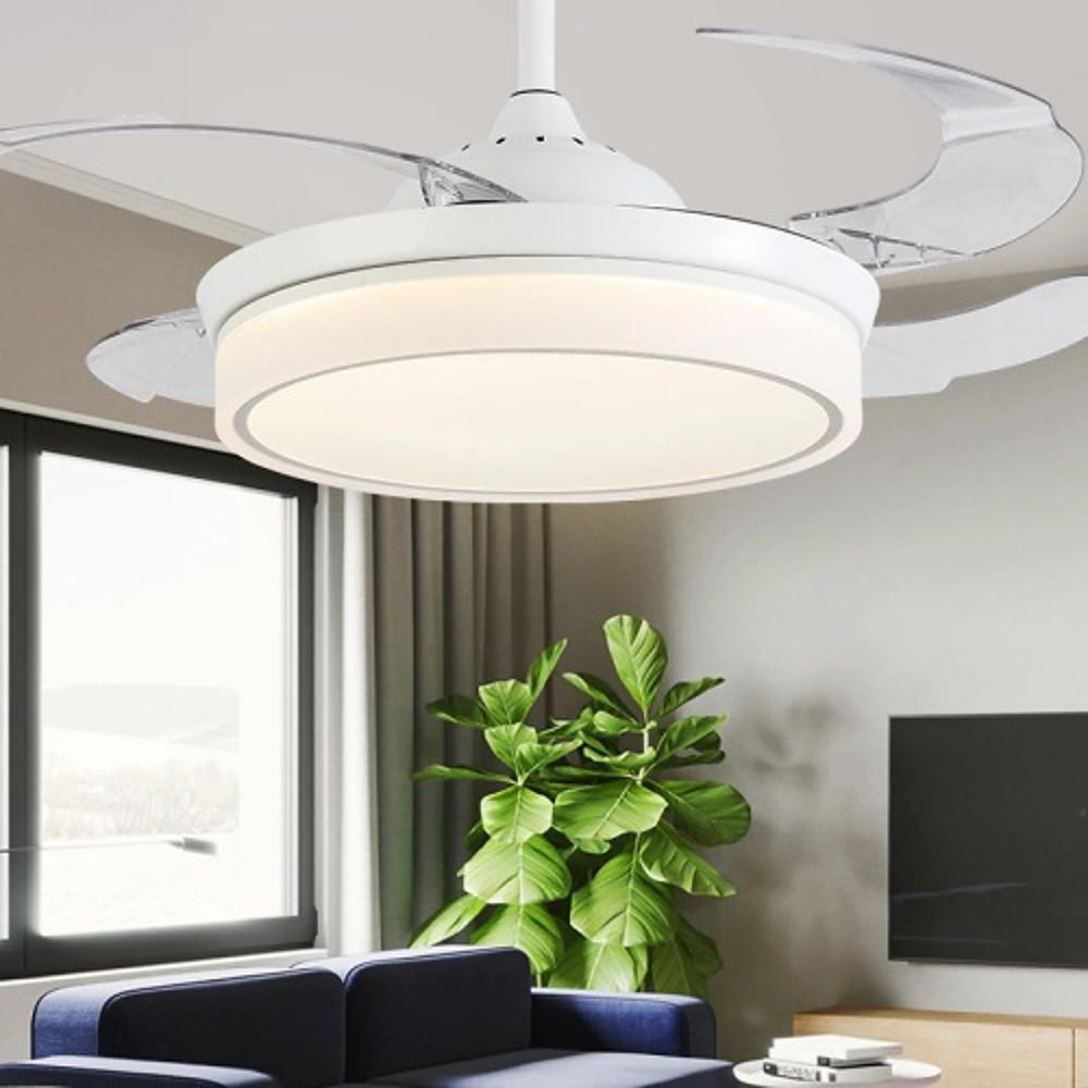 15/19 23-In LED 4 Blades White Retractable Ceiling Fan with Light