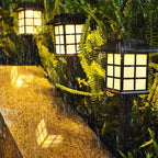 Square Pavilion-shaped Solar Outdoor Lights Black LED Garden Stakes Post Lighting