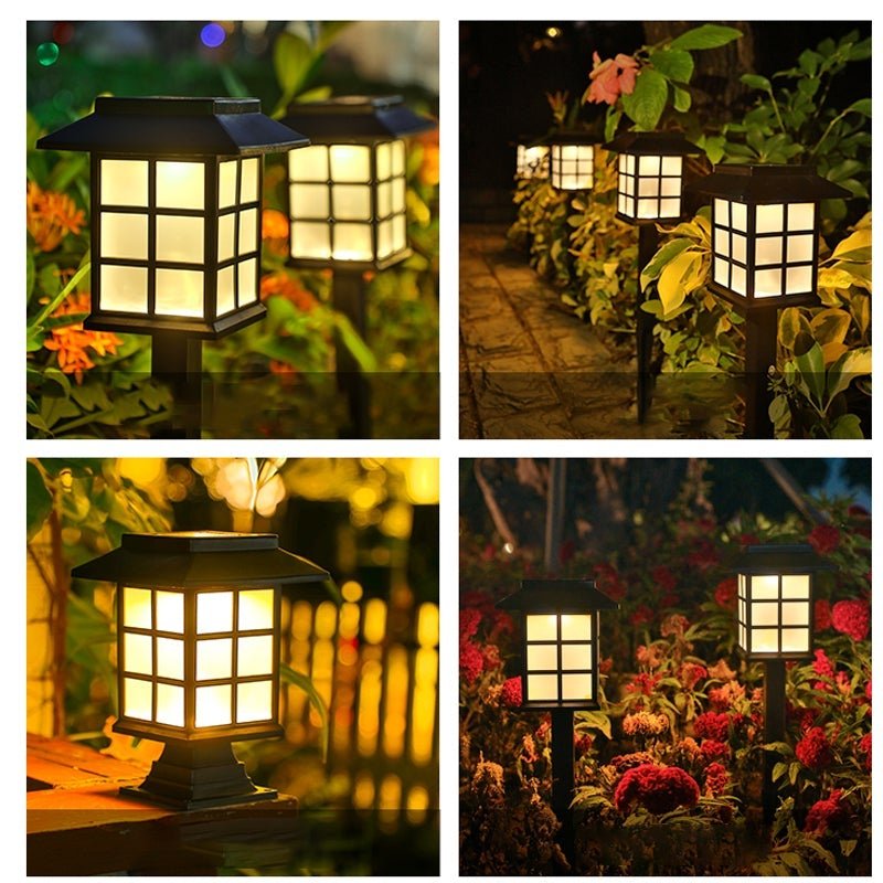 Square Pavilion-shaped Solar Outdoor Lights Black LED Garden Stakes Post Lighting