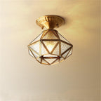 Vintage Flush Mount Ceiling Light Lantern Metal Glass Industrial Light