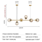 Nordic Linear Ceiling Lights Glass Globe 4/6 Heads Chandelier