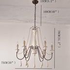 Rustic Farmhouse Wood Bead Chandelier with Teardrops Candle-Style Lights
