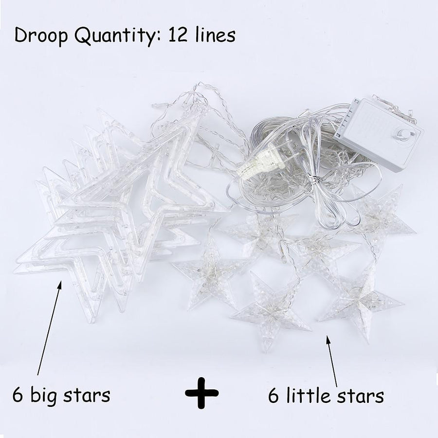 8.2 ft Curtain Hanging String Lights Acrylic Star LED Lighting for Christmas Wedding Fairy Lights 216 Bulbs