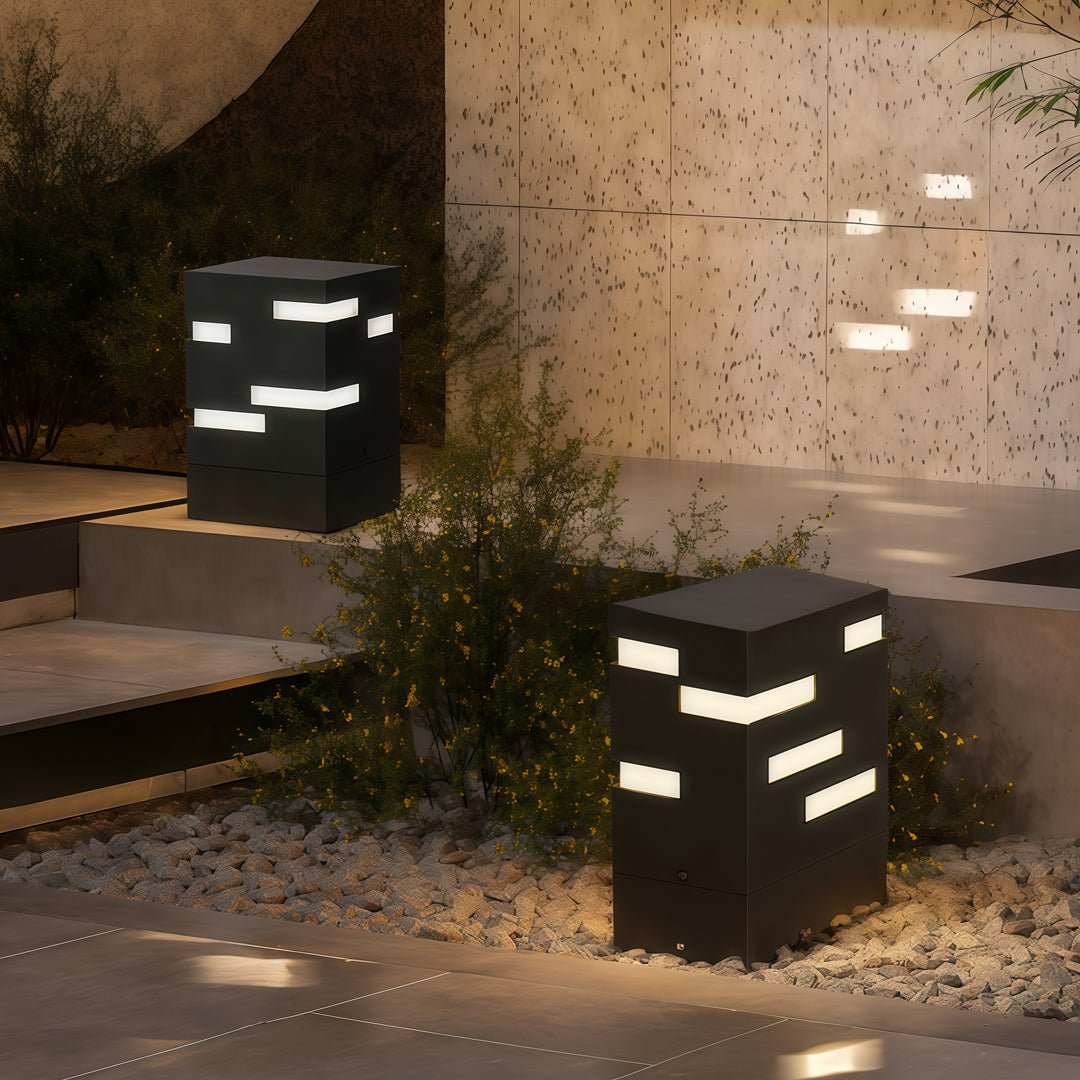 Black LED Bollard Lights Outdoor Waterproof Ambience Decor Lamp