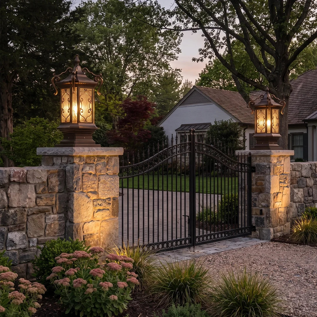 Lantern Pillar Lights European Vintage Ornate Outdoor Light
