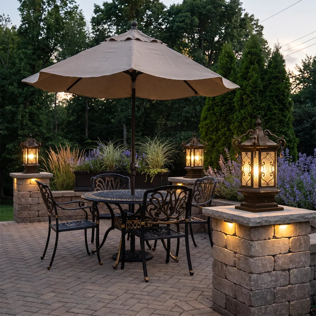 Lantern Pillar Lights European Vintage Ornate Outdoor Light