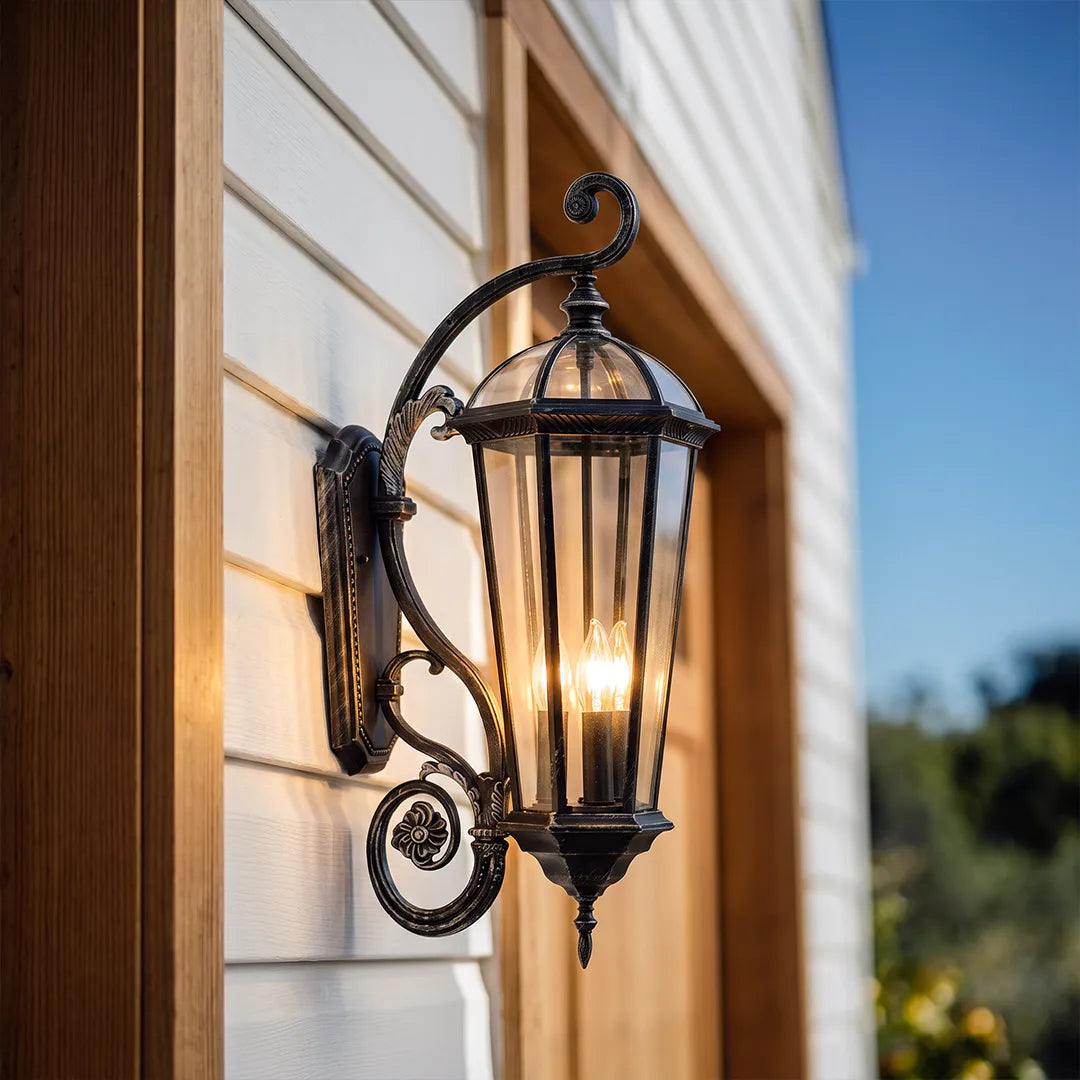 2 PCS Lantern Style Wall Sconce European Glass Outdoor Light