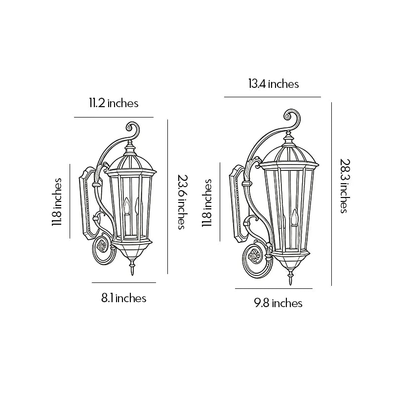 2 PCS Lantern Style Wall Sconce European Glass Outdoor Light