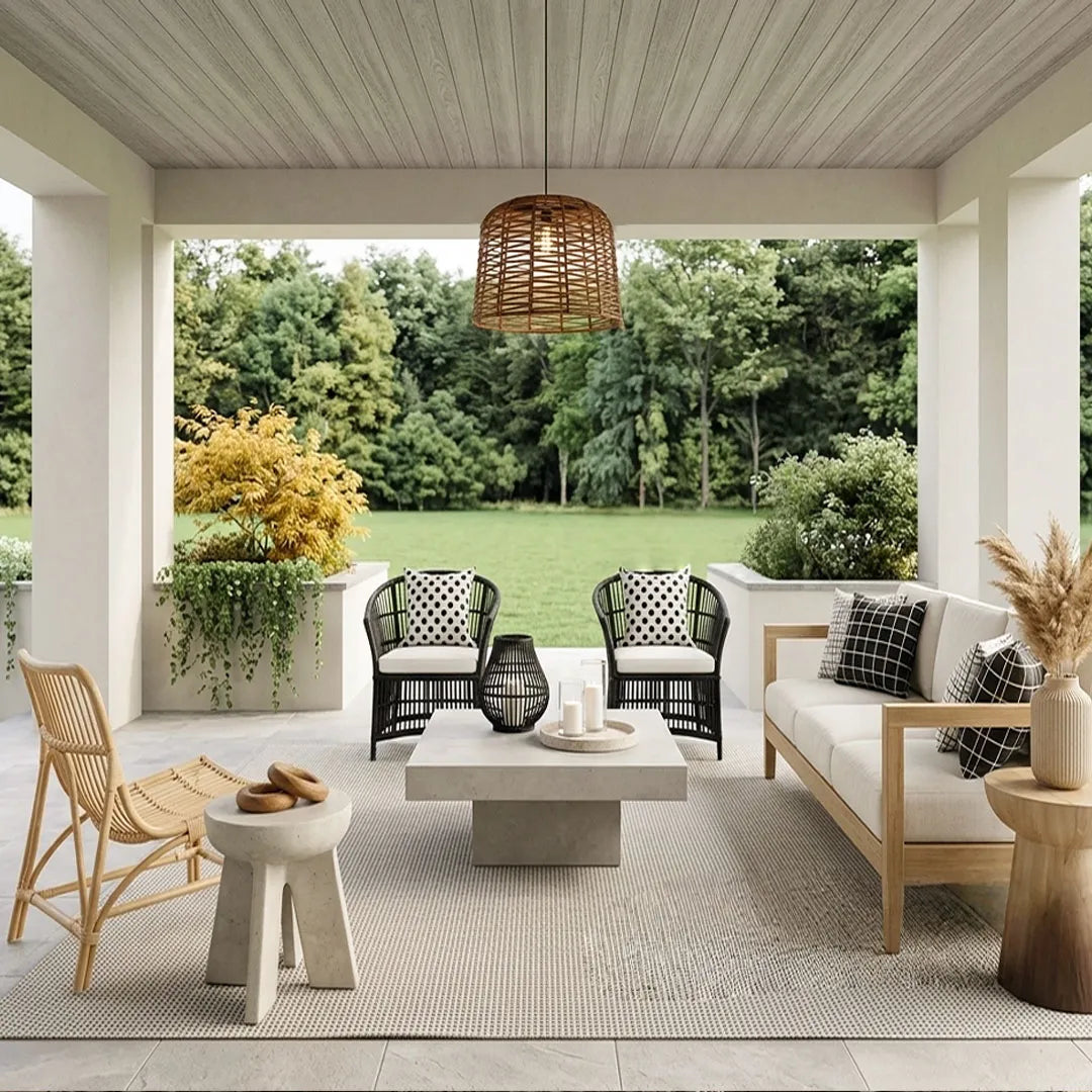 Large Woven Pendant Light Solar Rattan Waterproof Ceiling Light
