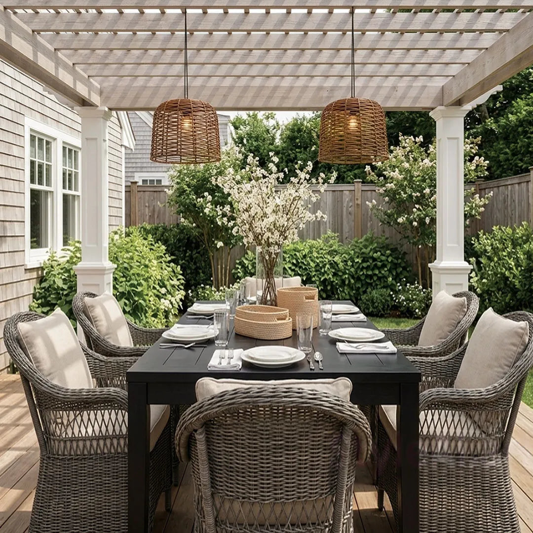 Large Woven Pendant Light Solar Rattan Waterproof Ceiling Light
