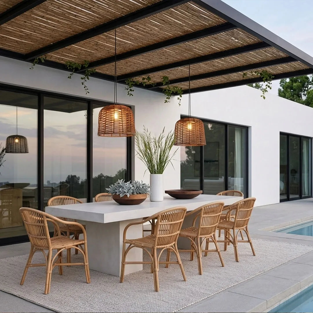 Large Woven Pendant Light Solar Rattan Waterproof Ceiling Light