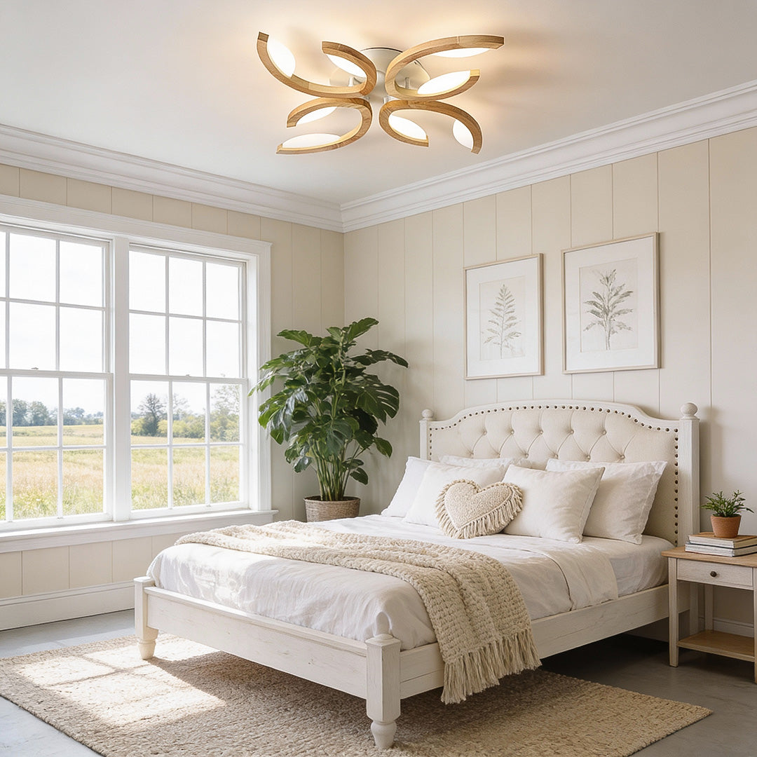Leaf Ceiling Light Floral Natural Design Wooden Light
