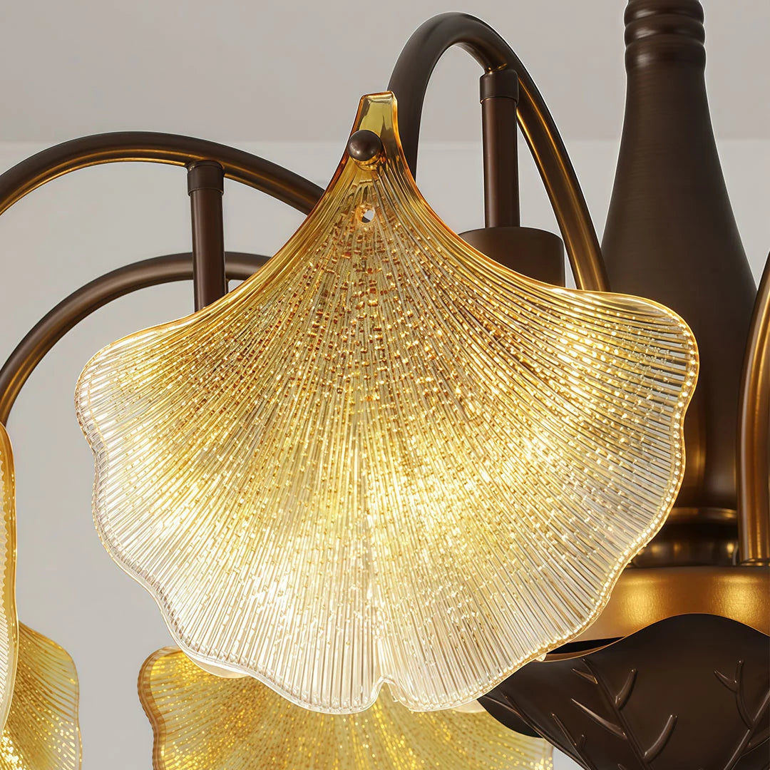 Leaf Glass Chandelier French Vintage Ginkgo Leaf Ceiling Light