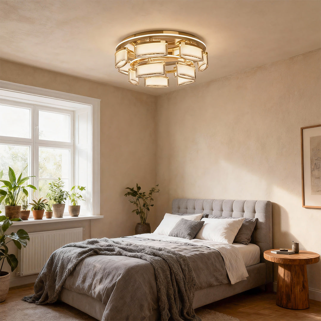 Crystal Flush Mount Ceiling Light Full Copper Modern Lamp