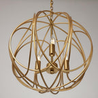 3 - Light LED Brass Globe Cage Candlestick Orb Chandelier