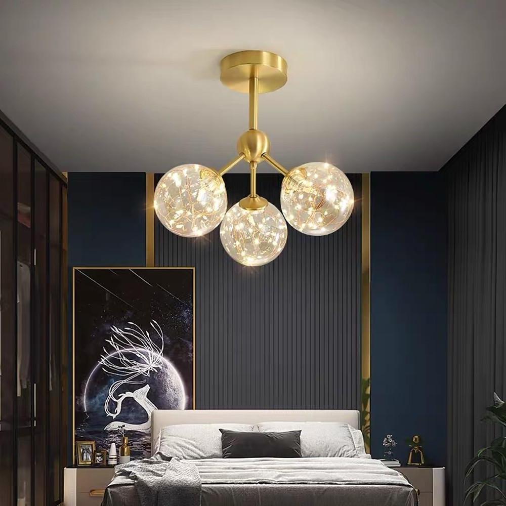 3-Globe Copper Glass Semi Flush Mount Lighting Ceiling Lights for Bedroom