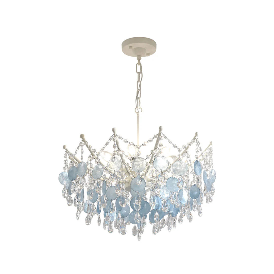 Glam Chandelier French Cream-Style Shell and Crystal Ceiling Light