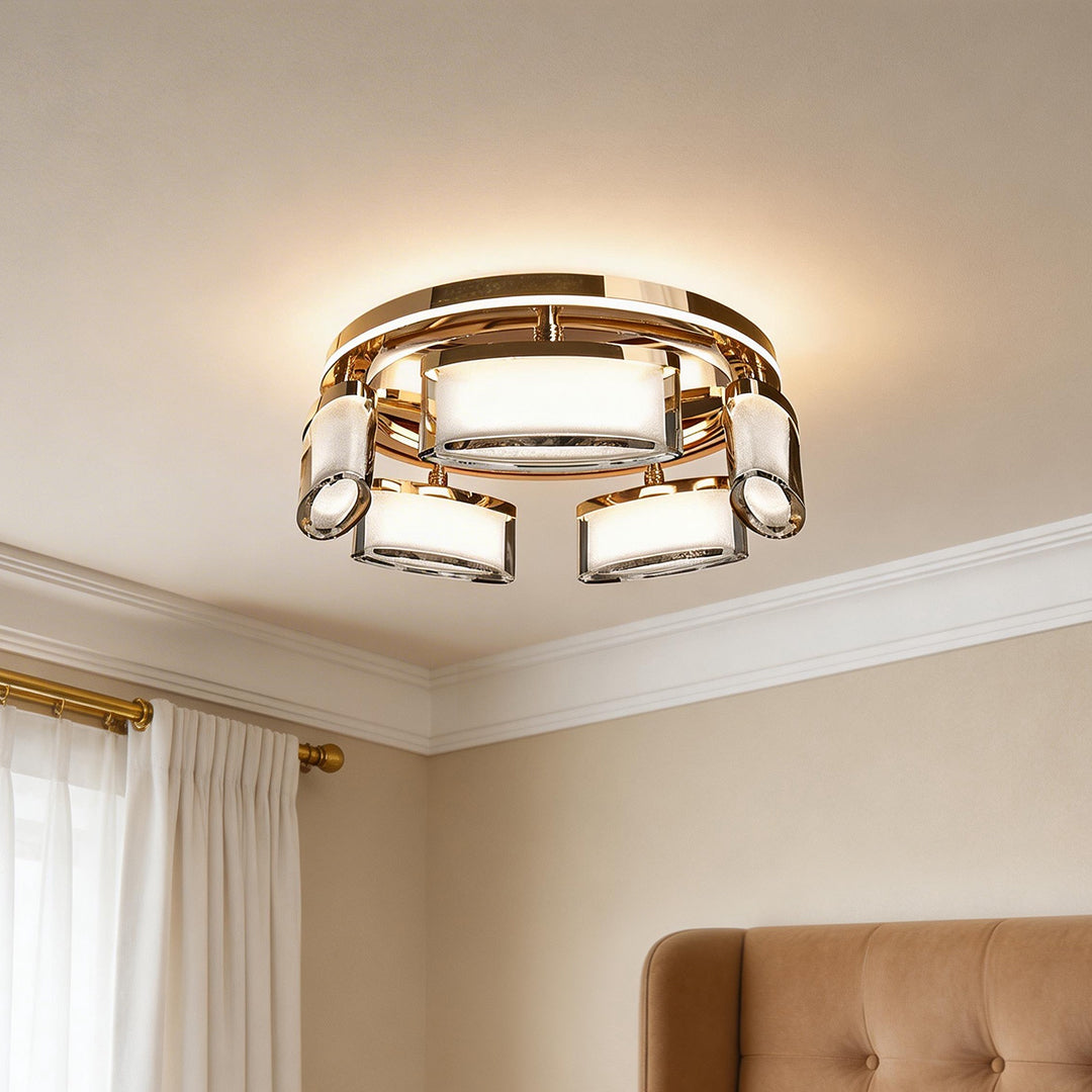 Crystal Flush Mount Ceiling Light Full Copper Modern Lamp