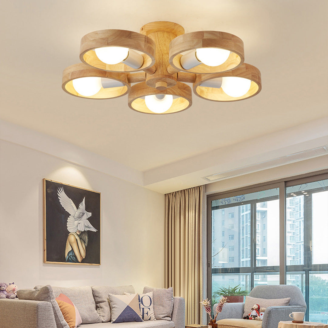 Wooden Chandeliers Nordic Style Creative LED Chandelier Made of Rubberwood