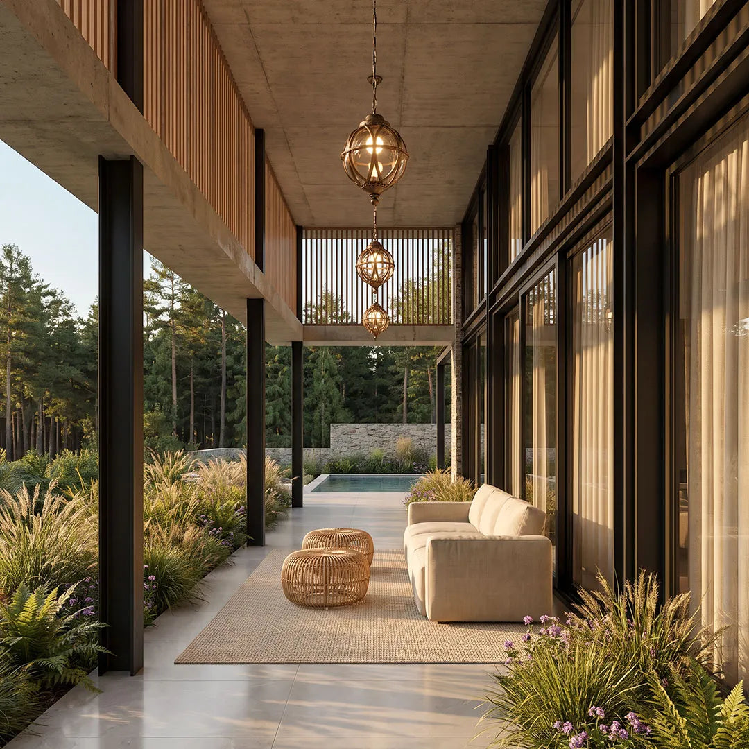 Metal Orb Pendant Light Globe Moisture Proof Outdoor Ceiling Light