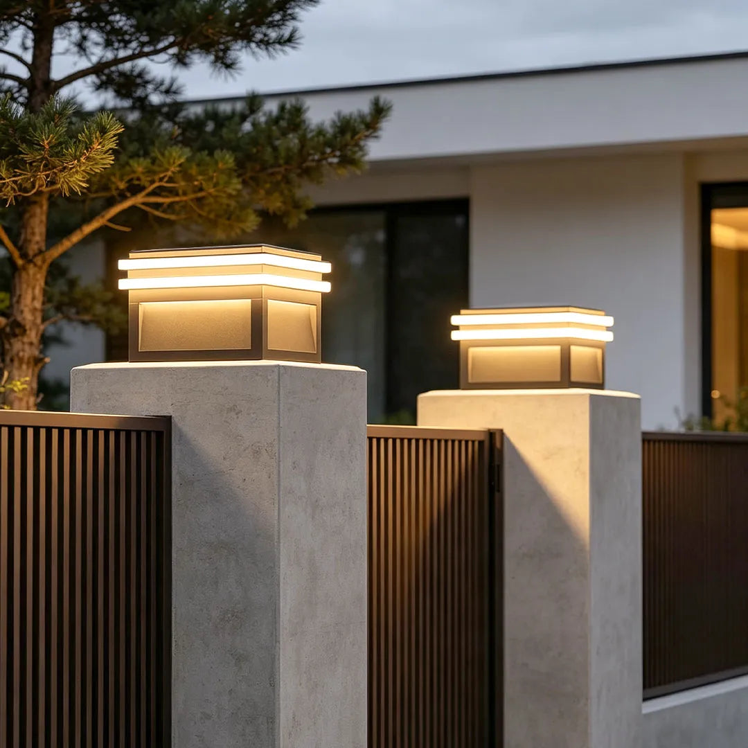Metal Pillar Lights Minimalist Style Waterproof Square Pier Mount Lamp