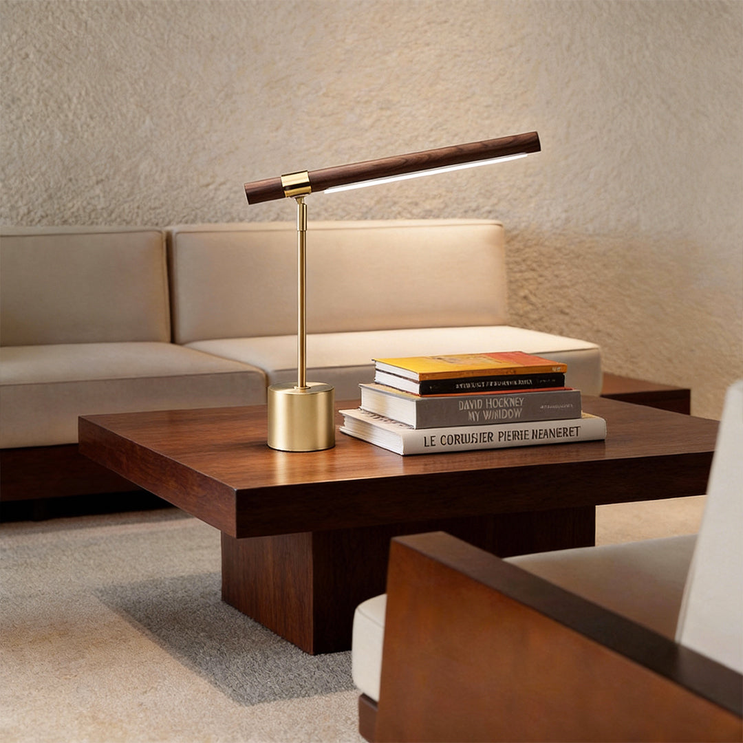Mid Century Modern Wood and Brass Lamp Linear LED Lamp