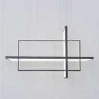 31.5'' Three-Part Futuristic Square Rectangular Hybrid Aluminum Chandelier with Capable Ambient Lights
