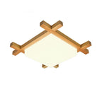 Square Rustic Wood Dimmable LED Modern Flush Mount Ceiling Light