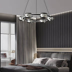 Modern Black Copper Ring and Glass Sphere LED Chandelier