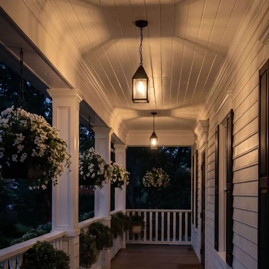 2 PCS Modern Black Outdoor Pendant Light Iron Hanging Lantern