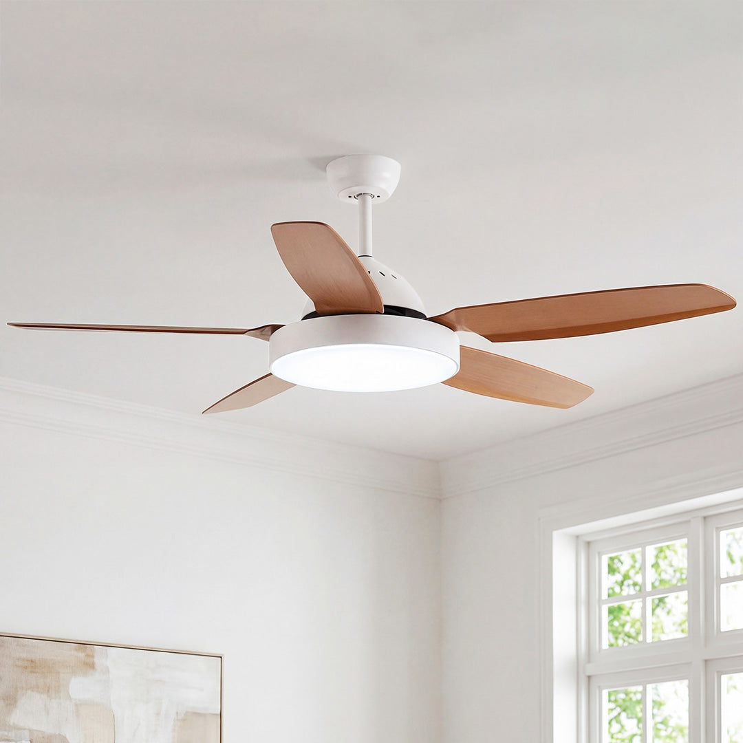 Brown Ceiling Fan with Light Industrial Real Wood Blade Light