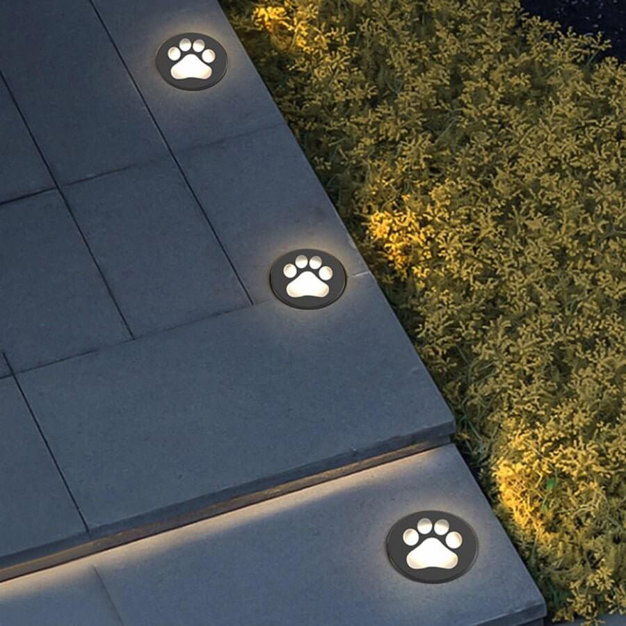 Modern Cat Paw Print LED Recessed Lights for Decks and Gardens
