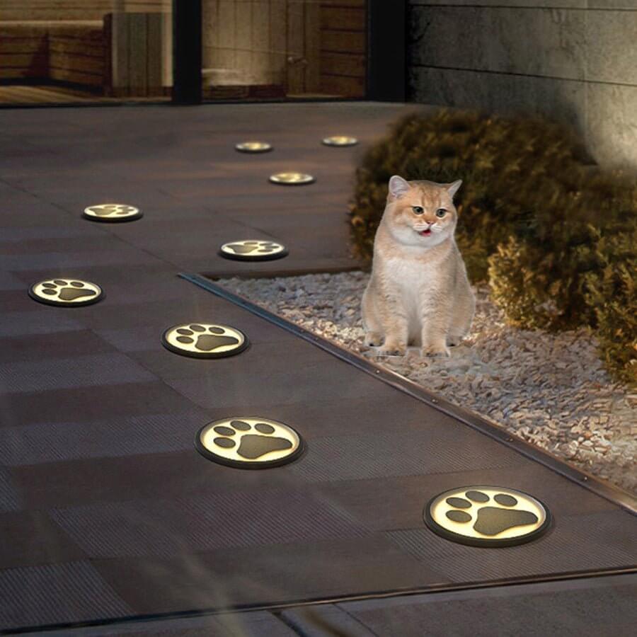 Modern Cat Paw Print LED Recessed Lights for Decks and Gardens