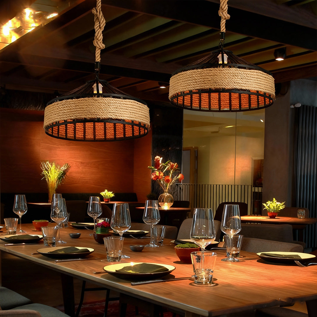 Circular Pendant Light Hemp Rope Iron Art Creative Ceiling Light
