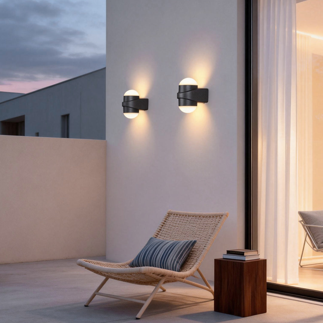 Modern Double Heads Wall Sconce Waterproof LED Black Outdoor Light