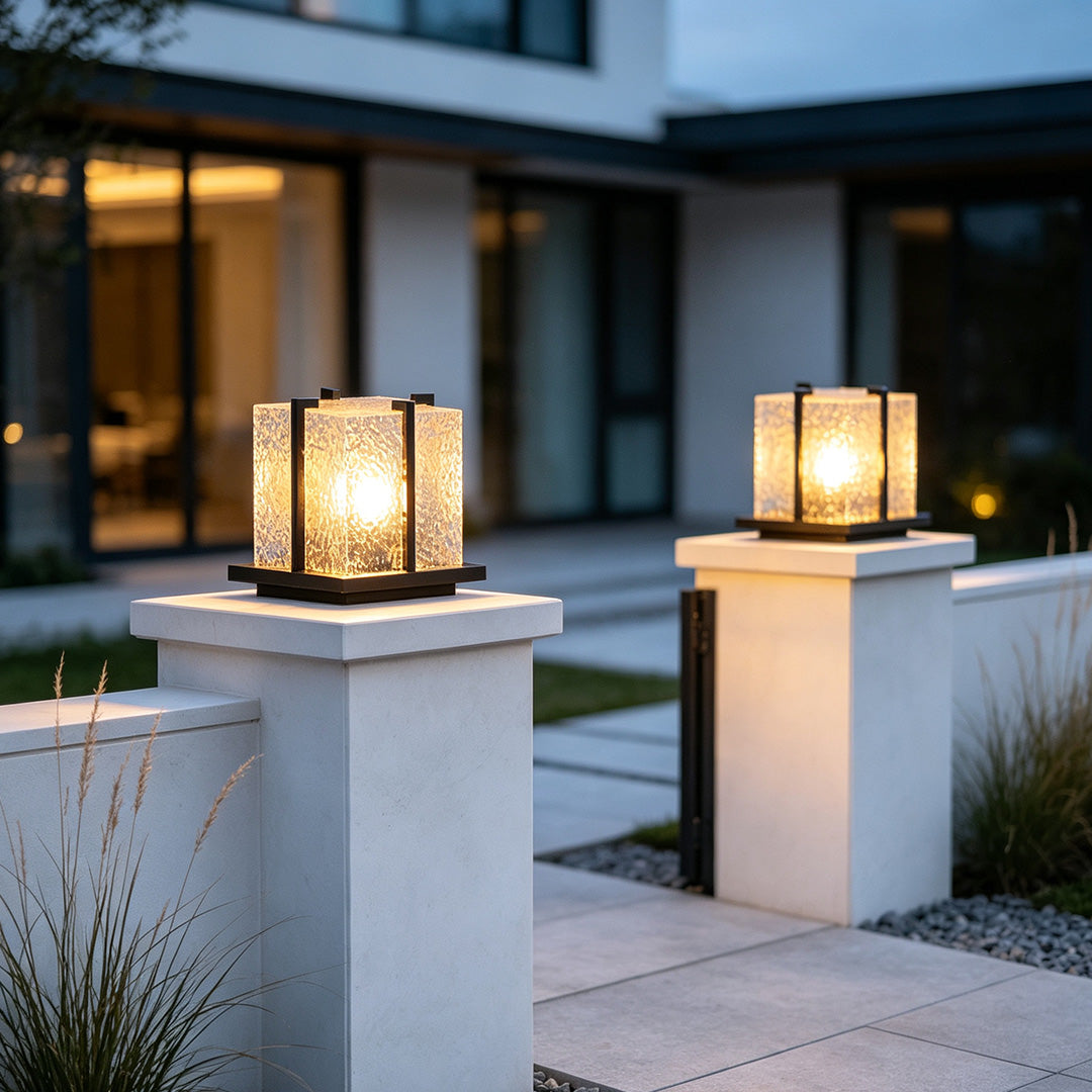Outdoor Garden Pillar Lights Modern Metal Square Courtyard Light