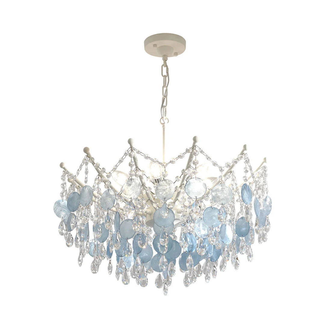 Glam Chandelier French Cream-Style Shell and Crystal Ceiling Light