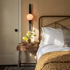 Modern Globe Wall Sconce Curved Wood and Glass Light