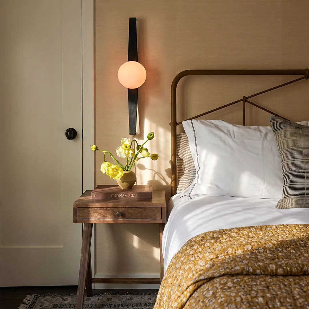 Modern Globe Wall Sconce Curved Wood and Glass Light
