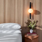Modern Globe Wall Sconce Curved Wood and Glass Light