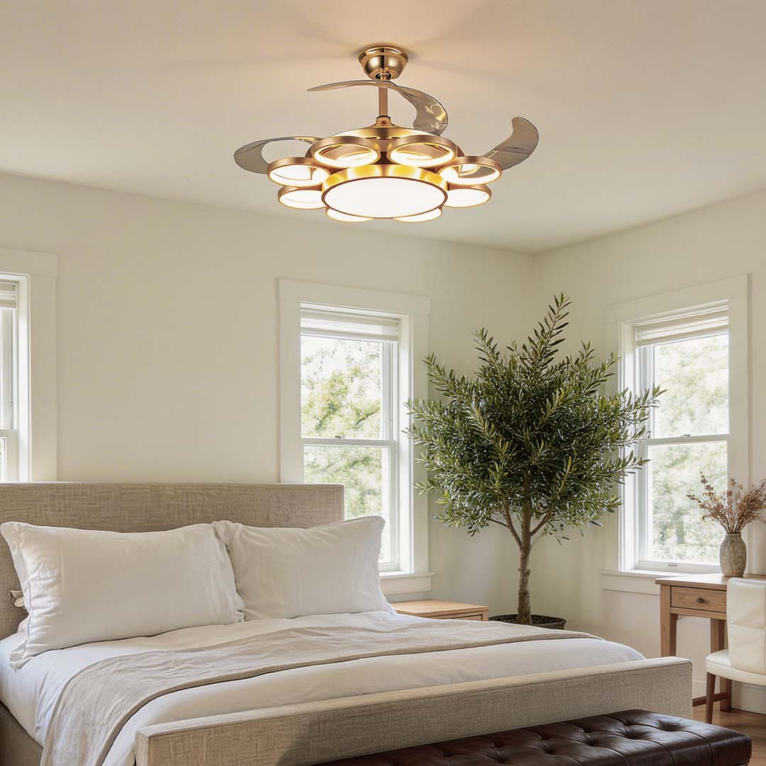 Modern Gold Ceiling Fan with Light Invisible Silent LED Lamp